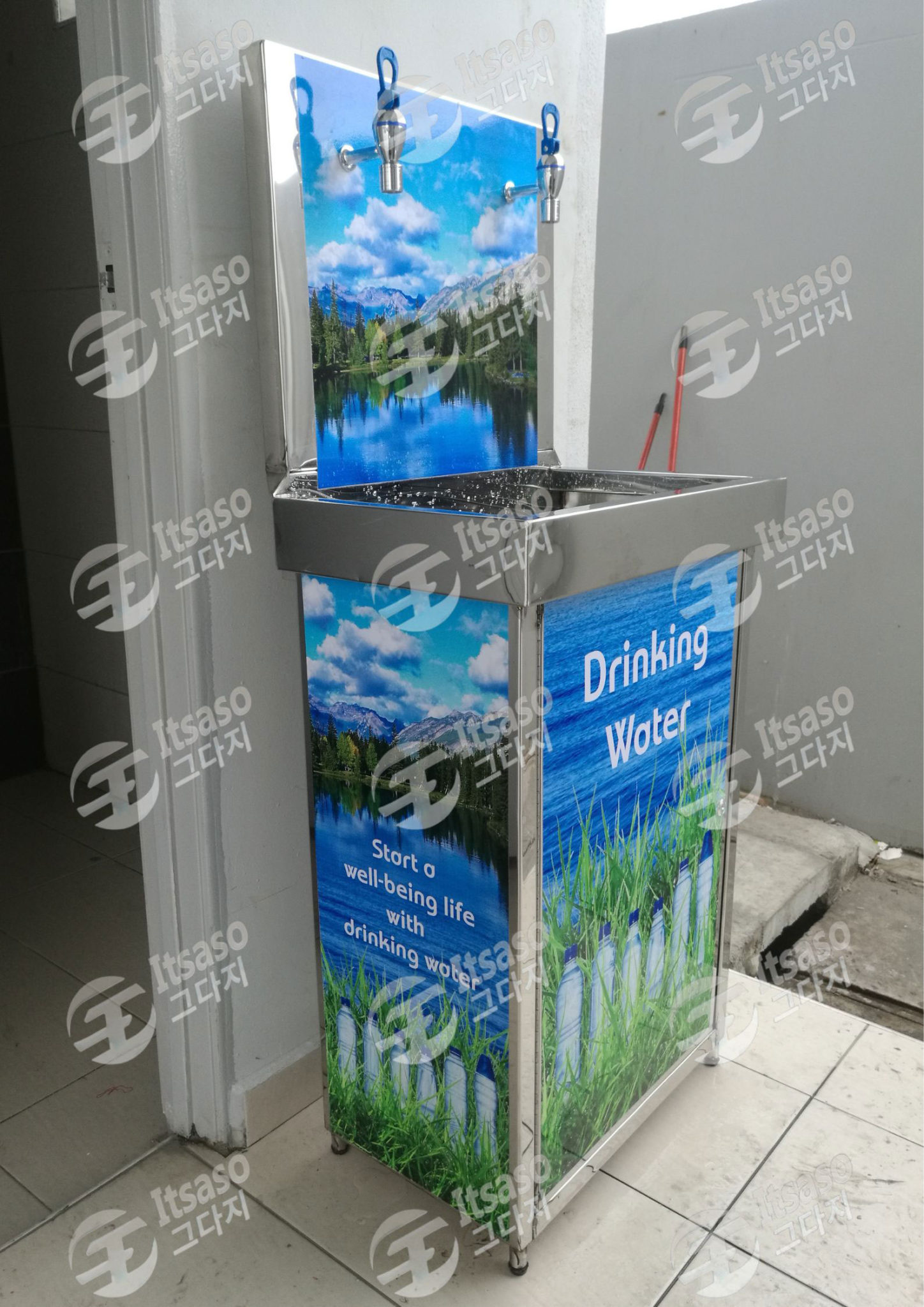 Double Pipe Direct Piping Floor Standing Water Fountain Itsaso